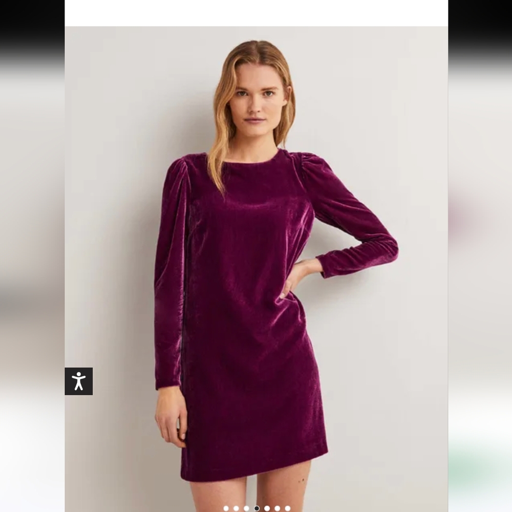 BODEN Purple Velvet Open Back Mini Dress in Mulled Wine